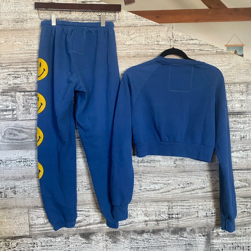 Aviator Nation Blue Smiley Face Cropped Sweatshirt & Joggers Set - Picture 9 of 9